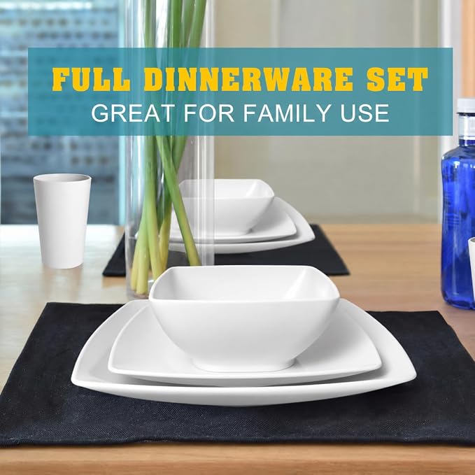 Teivio 16-piece Plastic Wheat Straw Square Dinnerware Set