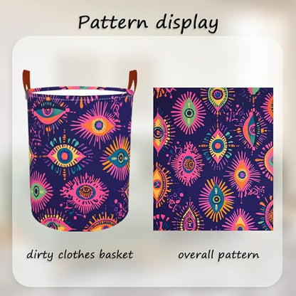Laundry Baskets 15.7x19.7 Inch Large Colorful Eye Pattern Collapsible Laundry Hamper with Handles Oxford Fabric Clothes Storage Bin Foldable Dirty Clothes Organizer for Bedroom Bathroom Dorm