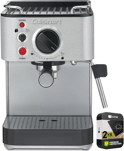 Cuisinart EM-100fr 15-Bar Stainless Steel Espresso Maker (Renewed) Bundle with 2 YR CPS Enhanced Protection Pack