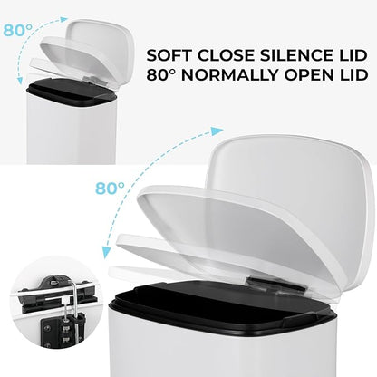 13.2 Gal Kitchen Trash Can, 50L Recycling or Garbage Bin, Brushed Stainless Steel Waste Basket, Soft&Quiet Close Dustbin, with Step-On Pedal, Removable Inner Bucket, for Home, Office, Living Room