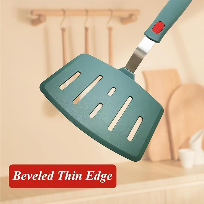 Silicone Spatula Turner, Heat Resistant Pancake Spatulas for Nonstick Cookware Pan, Wide Slotted Omelette Egg Spatula Fish Spatula Cooking Spatula for Kitchen Use Thin Flexible Spatula Dishwasher Safe