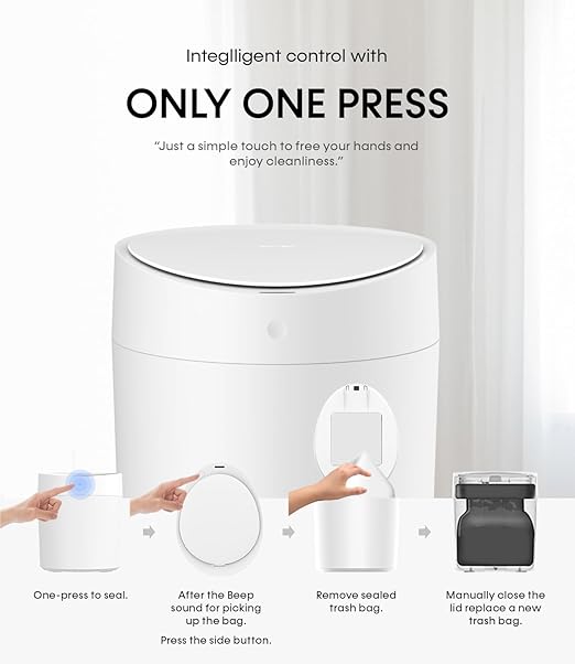 TOWNEW T AIR ONE Smart Trash Can, 2.6 Gallon Automatic Garbage Can with Self-Sealing and Self-Changing, Motion Sense Activated Rechargeable Trashcan for Living Room Bedroom Workshop Kitchen, White