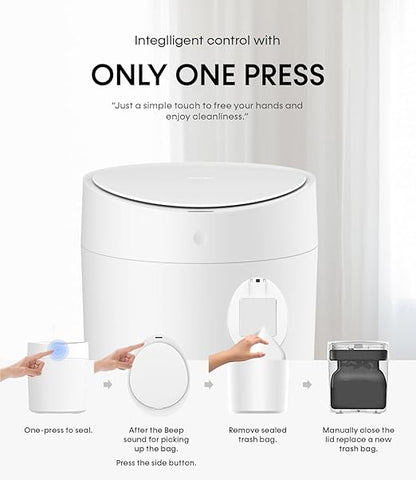 TOWNEW T AIR ONE Smart Trash Can, 2.6 Gallon Automatic Garbage Can with Self-Sealing and Self-Changing, Motion Sense Activated Rechargeable Trashcan for Living Room Bedroom Workshop Kitchen, White