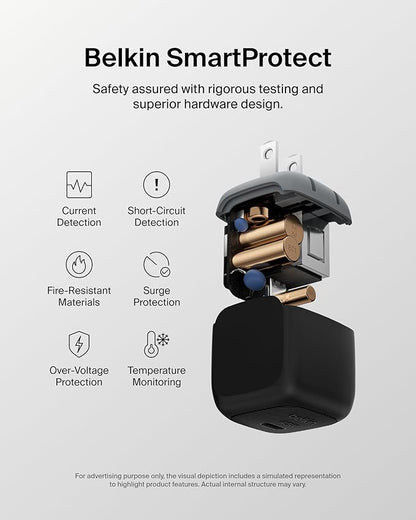 Belkin USB C Charger Block 45W (2 Pack) - USB C Cable Included - PD3.1 PPS Fast Charging - Samsung Galaxy S25, S24, Apple iPhone 17, Air, Pro, Pro Max, Google Pixel 10, Nintendo Switch, etc - Black