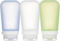 humangear GoToob+ 3-Pack (Large) | Refillable Silicone Travel Bottle | Locking Lid | Food-Safe Material, Clear/Green/Blue, Large (3.4 fl.oz.; 100ml)