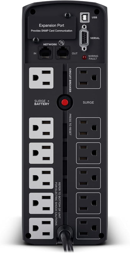 CyberPower CP1500PFCLCD PFC Sinewave UPS Battery Backup and Surge Protector, 1500VA/1000W, 12 Outlets, AVR, Mini Tower; UL Certified