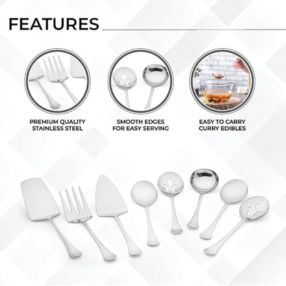 Avador® Premium Set of 8 Stainless Steel Hostess Serving Unitensil Tool Set for Weddings | Buffer | Party | Kitchen | Restaurants
