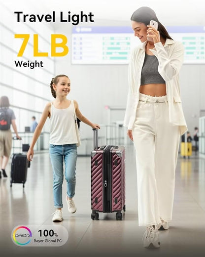 LUGGEX Luggage with Spinner Wheels - Expandable Hard Shell Suitcase With Wheels, Carry-On 20-Inch, Cherry