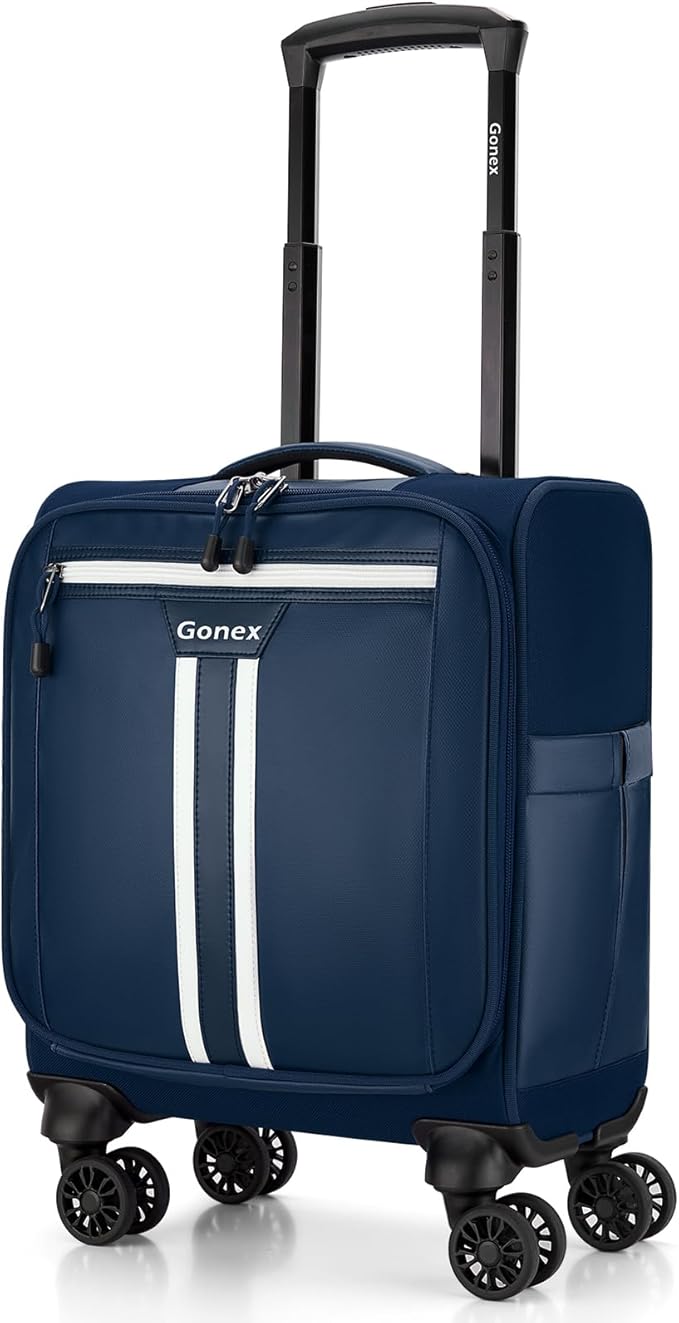 Gonex 16 inch Underseat Carry On Luggage with Spinner Wheels, Water Resistant PVC Wheeled Travel Bag Airline Approved, Softside Small Rolling Personal Item Suitcase for Men Women, Blue