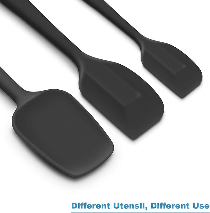 Silicone Spatula 3-piece Set, Ergonomic Handle High Heat-Resistant Spatulas, Non-stick Rubber Spatulas with Stainless Steel Core, Black