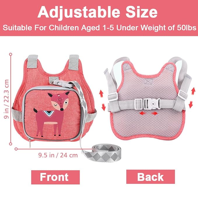 Toddler Harness Leash + Anti Lost Wrist Link, Accmor Kids Harnesses Children Leashes for Girls, Cute Deer Baby Walking Holder Anti-Lost Bracelet Strap Tether for Outdoor Keep Kids Close (Pink)