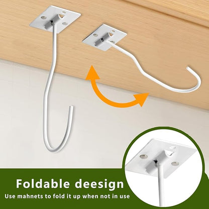 Self-Adhesive Banana Hooks, Foldable Magnetic Hanger Under Cabinet, Sturdy Metal Banana Holder for Kitchen, Space-Saving Design to Keep Bananas Fresh 3 Pieces White