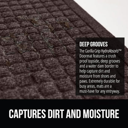 GORILLA GRIP Front Door Mat, 72x24, Indoor Outdoor Ultra Absorbent HydroAbsorb Doormat, Absorbs Up to 2.75 Cups of Water, Stain and Fade Resistant, Rubber Backing Doormats, Captures Dirt, Coffee