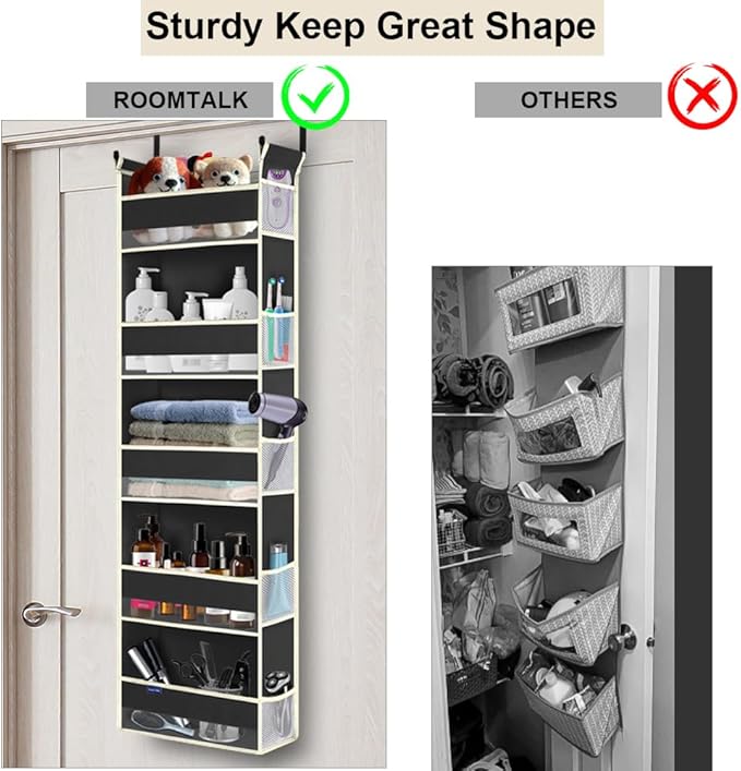 Over The Door Hanging Organizer 5-Shelves and 10 Side Pockets, Over The Door Storage for Bathroom and Bedroom, Back of Door Organizers for Baby Accessories and Kid's Toys (13"x5"x44", Black)