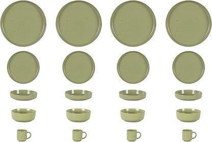 HomeVSS 20-Piece Dinnerware Set - Serves 4, Matte Green Glaze plates and bowls sets with Speckle Effect for Microwave & Dishwasher Safe