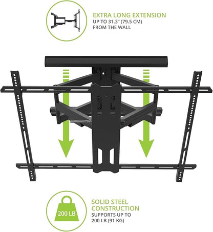 Kanto PMX800 Pro Series Full Motion Articulating TV Wall Mount for 55" - 120" TVs | Adjustable Horizontal Offset | Integrated Cable Management | Toolless Tilt | Extra Large Screen Support