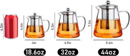 PARACITY Glass Teapot Stovetop 44 OZ, Borosilicate Clear Tea Kettle with Removable 18/8 Stainless Steel Infuser, Teapot Blooming and Loose Leaf Tea Maker Tea Brewer for Camping, Travel (1300ml)