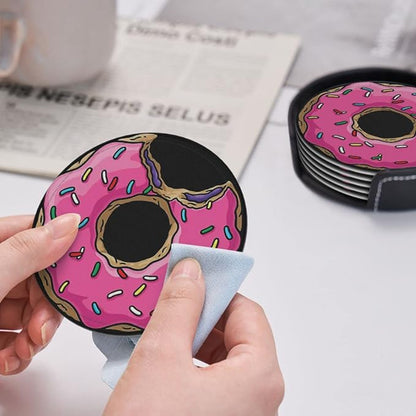6 Pcs Funny Food Donut Leather Coasters