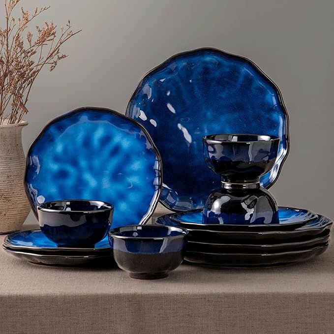 4-piece set, natural active glaze plate and bowl set, microwave and dishwasher