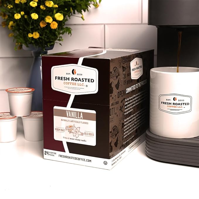 Fresh Roasted Coffee, Decaf Vanilla, Flavored Coffee Pods, 72 Count