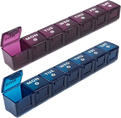 2-Pack Weekly Large Pill Organizer for Travel, 7 Day Pill Boxes and Organizer, Big Compartments Pill Case AM PM,14 Day XL Medication Organizer Dispenser for Fish Oils, Vitamin Holder Supplement
