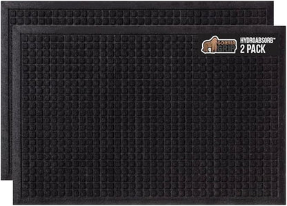 GORILLA GRIP Front Door Mat, Indoor Outdoor Ultra Absorbent HydroAbsorb Doormat, Absorbs Up to 1.7 Cups of Water, Stain and Fade Resistant, Rubber Backing Doormats, 2 Pack, 29x17 Black