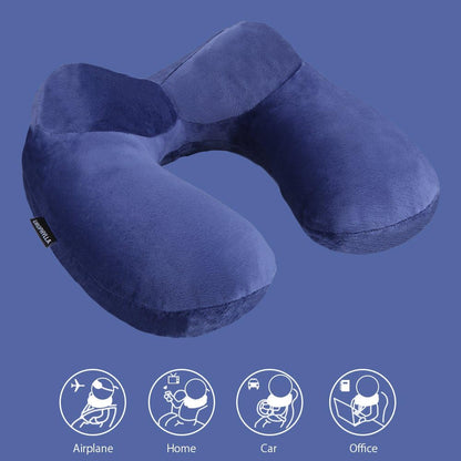 urophylla Inflatable Travel Pillow for Airplane, Soft Velvet Inflatable Travel Neck Pillow for Airplanes, Train, Car, Home and Office with Packsack & Comfortable Velvet - Blue
