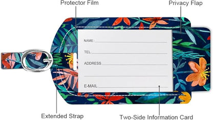 FINTIE 2 Pack Luggage Tags, Leather Name ID Labels with Privacy Cover for Travel Bag Suitcase, Theme - Jungle Night