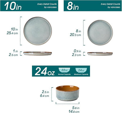 vancasso ONION Ceramic Plates and Bowls Sets, 12 Pieces Light Blue Dinnerware