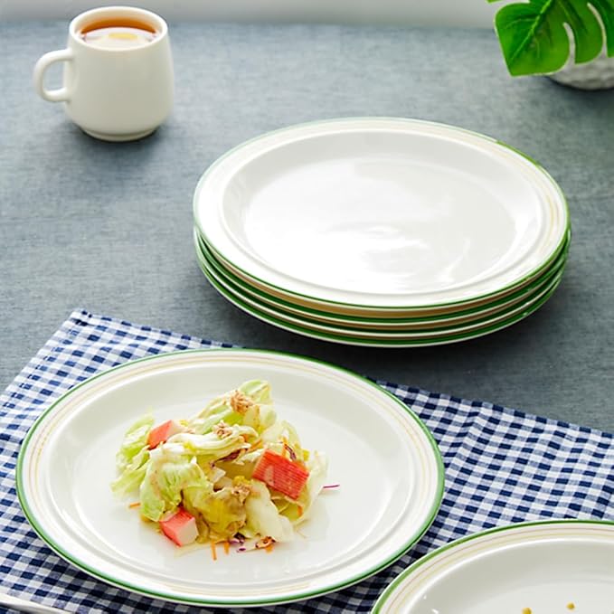 10.5-inch Porcelain Dinner Plate Set of 6 - Microwave, Oven and Dishwasher Safe, Scratch Resistant. (Cozy Green)