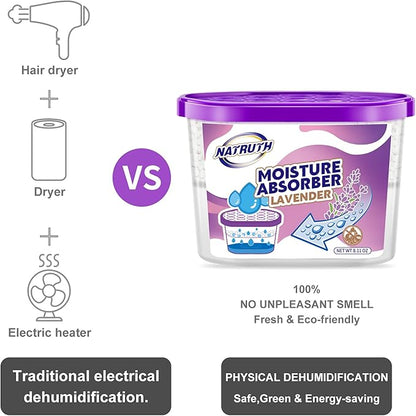 NATRUTH Moisture Absorbers with Lavender Scent,9-Pack Portable Closet Dehumidifier, Odor Eliminator Absorber Bucket, Unscented Humidity Absorber,Cleaner Air Dehumidifier for Closet,Bathrooms