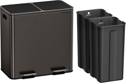 SONGMICS Trash Can, 2 x 10.6 Gallon (2 x 40 L) Garbage Can for Kitchen, with 15 Trash Bags, 2 Compartments, Plastic Inner Buckets and Hinged Lids, Airtight, Slate Gray ULTB730G01V1