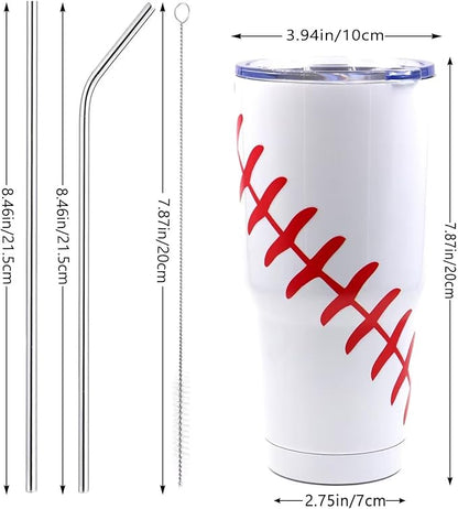 FMYWZS 30 oz Baseball Tumbler, Double Wall Vacuum Insulated Stainless Steel Cup Travel Mug with Lid and Straw, Baseball Accessories Stuff Gifts for Mom Men Boys Girls