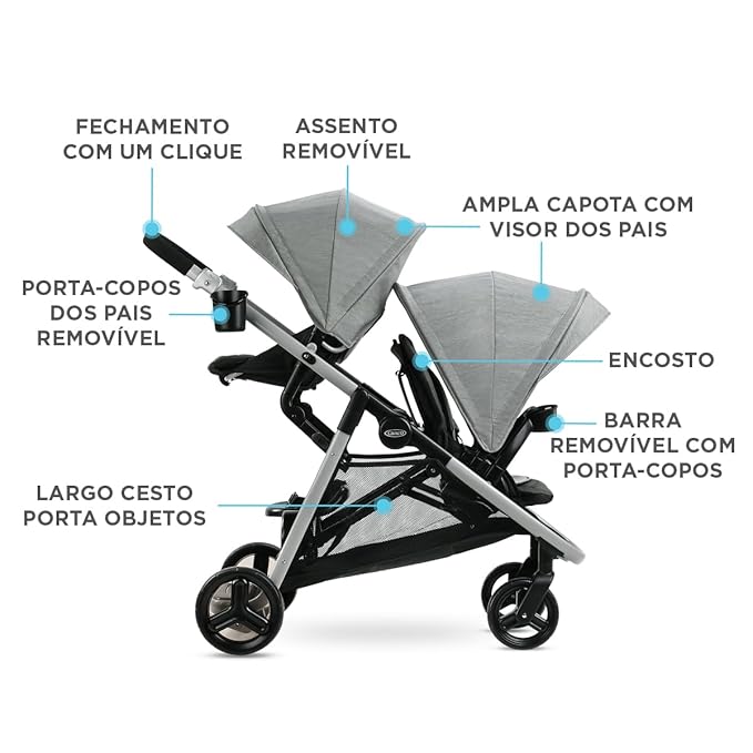 Graco Ready2Grow LX 2.0 Double Stroller Features Bench Seat and Standing Platform Options, Clark