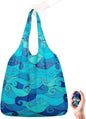 Nanobag Ultra-Lightweight Extra Large Size Tote Bag for Women & Men, Heavy Duty Reusable Grocery Bag, Foldable Travel Shopping Tote, Packable Cloth Bag with Handles, Washable Market Tote (Blue Waves)