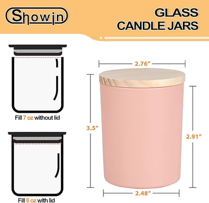 SHOWIN Thick Candle Jars for Making Candles 12 Pcs, 7 OZ Empty Jars with Wood Lids for Candle Making, Sample Container, Colourful