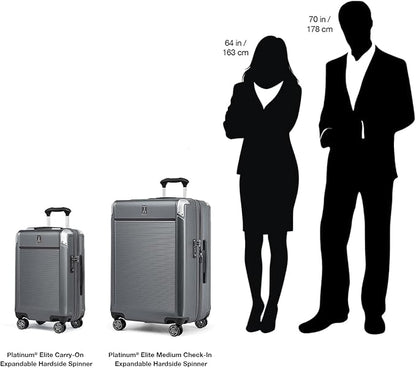 Travelpro Platinum Elite Hardside Expandable Spinner Wheel Luggage TSA Lock Hard Shell Polycarbonate Suitcase, Metallic Sand, 2-Piece Set (21/25)