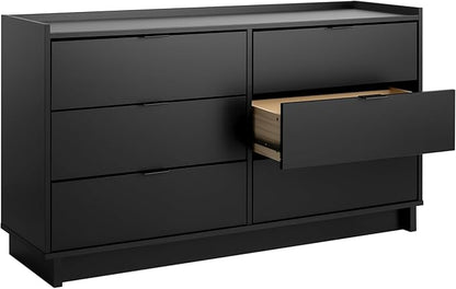 Prepac Simply Modern 6-Drawer Double Dresser for Bedroom, Chest of Drawers, Modern Bedroom Furniture, 52.5” wide x 16” deep x 29.5” tall, Black