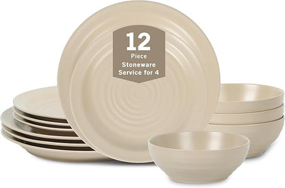 Stone Lain Orbit 12-Piece Dinnerware Set Stoneware, Beige