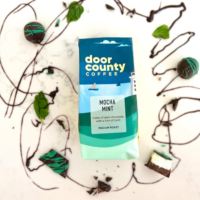 Door County Coffee Mocha Mint Flavored Ground Coffee - Medium Roast - 10 oz Bag - 100% Specialty Arabica