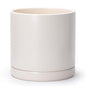 D'vine Dev 12 Inch Ceramic Planter Pot with Drainage Hole and Saucer, Indoor Cylinder Round Planter Pot, Oatmeal, 94-O-F-8