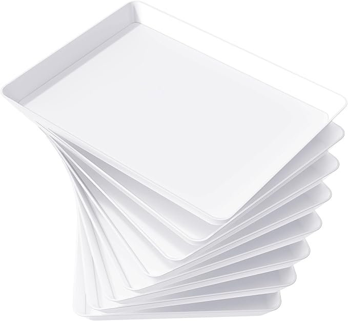 Lifewit Plastic Serving Tray for Party Supplies, 16" x 12" White Trays for Serving Food, Reusable Large Platter for Buffet, Fruit, Dessert, Snack, Veggie, Kitchen and Outdoor Use, Rectangle, 8 Pcs