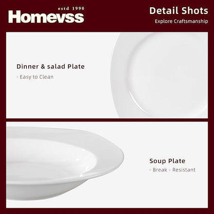 HomeVss, New Bone China Dinnerware Set, Coupe Square Shape, 20pc Set