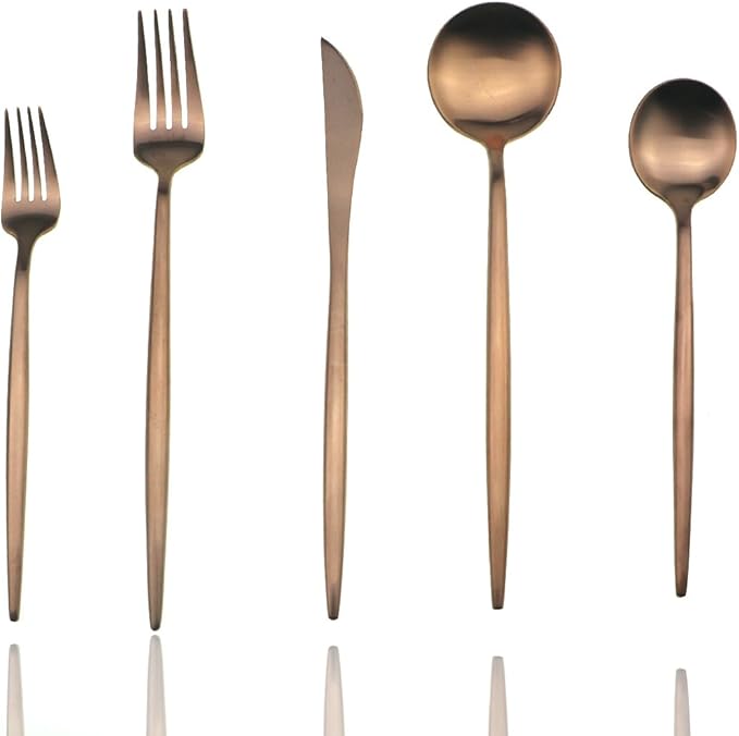 JASHII 18/10 Stainless Steel 20-Piece Matte Rose Gold Flatware Set,Dinner Knife Fork Salad Fork Dessert Spoon, Service for 4, Luxury Silverware Cutlery Utensil Sets