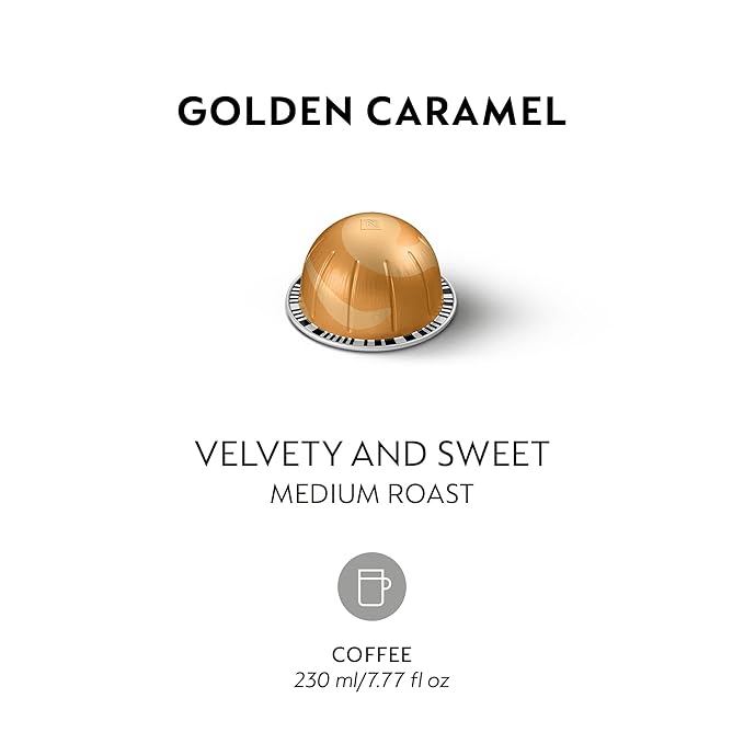 Nespresso Capsules Vertuo, Golden Caramel, Medium Roast Coffee, 30 Count Coffee Pods, Brews 7.8oz.