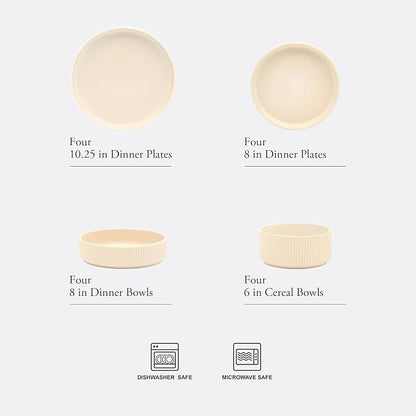 Gibson Elite Deerfield 16-Piece Stoneware Dinnerware Set – Cream White Reactive