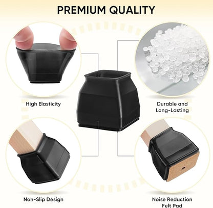 BALEINE 32 Pack Silicone Chair Leg Floor Protectors, Stool Leg Protectors Cap, Non-Slip Chair Leg Caps for Hardwood Floors (Black & Small (Square), 32 Pack)