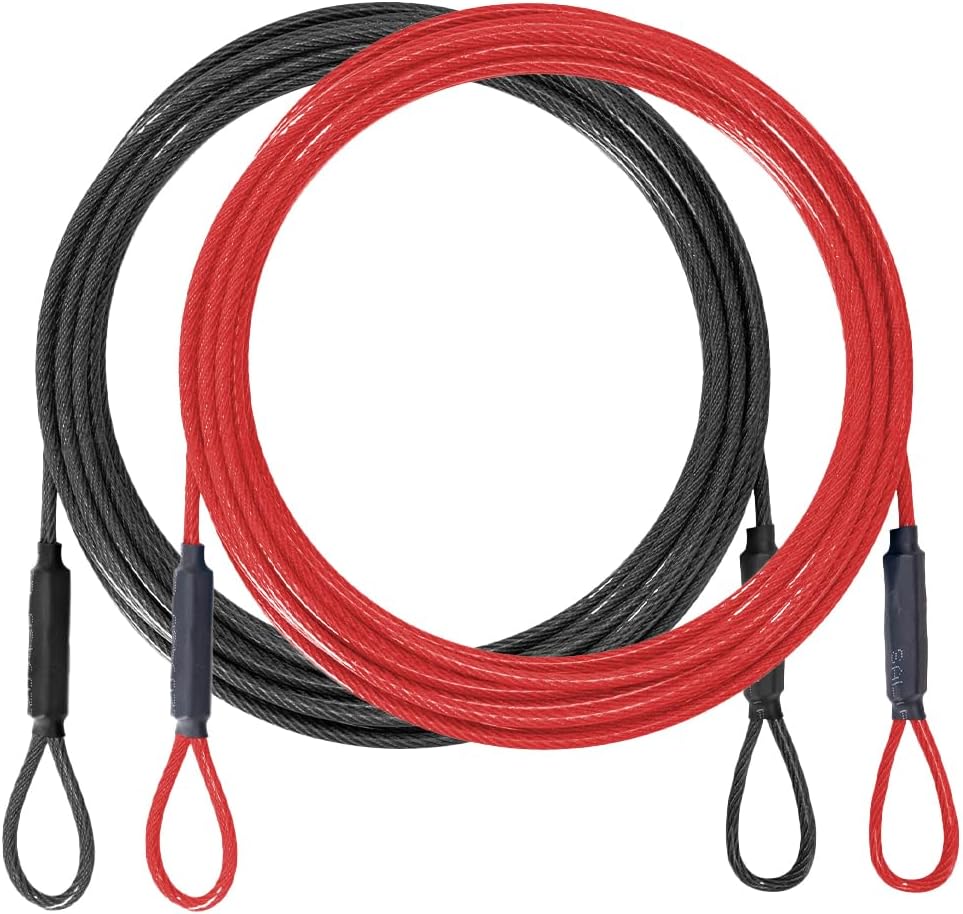 3.3mm (1/8 Inch) Outdoor Travel Stainless Steel Security Cable-6ft Luggage Lock Safety Wire Flexible Steel Wire Rope with Double Loop Safety for Luggage, Bike, Lock (Balck+Red, 6ft-(2Pack)