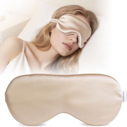 Pure 22 Momme 6A Grade Mulberry Silk Sleep Mask for Side Sleepers - 100% Blackout Eye Mask with Travel Pouch (Champagne)