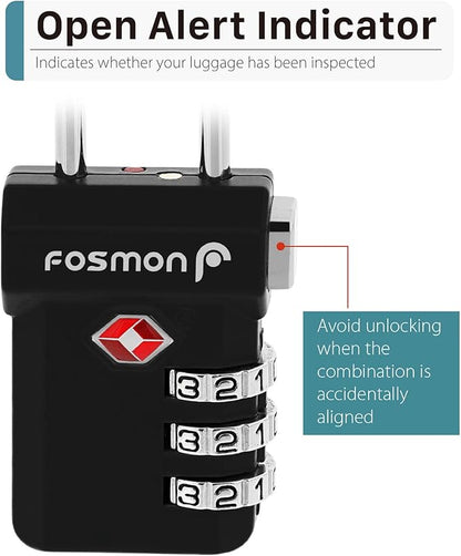 Fosmon TSA Approved Luggage Locks, Suitcase Travel Lock with Push Release Button for Extra Security, 3 Digit Combination Padlock for Gun Case Backpack Zipper Anti Theft Gym Locker - Black, 2 Pack